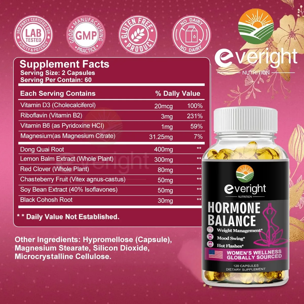 Hormone Balance Capsules for Women Mood Swings Menopause Sleep Anxiety Stress Cortisol Health Supplement
