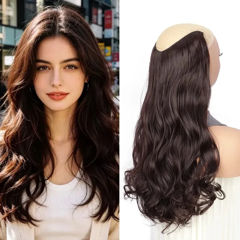 Extension capillaire synthétique bouclée longue de 24 pouces, postiche en Fibers résistantes à la chaleur, postiche Invisible naturelle au Volume pour femmes, usage quotidien — image 10