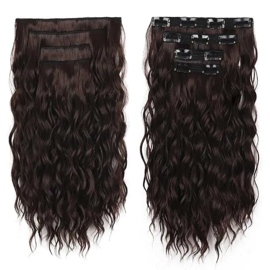 4Pcs Curly Clip in Hair Extension Synthetic Hair Mixed Color Silky Soft Natural Look Invisible Lace Weft Hairpieces for Women