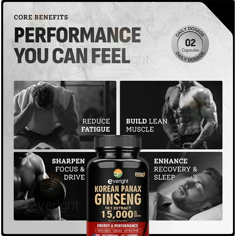 Red Korean Ginseng for Men’s Vitality & Performance – 10:1 Extra Strength Extract for Energy Focus & Productivity – Natural Ve