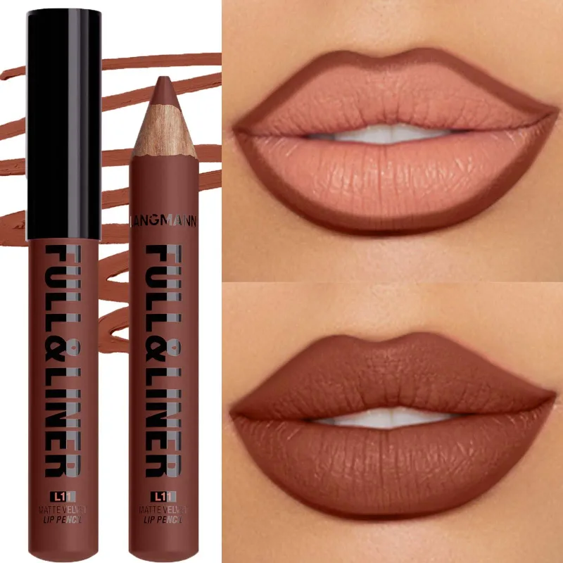 Vandtæt mat lipliner blyant Brun konturfarvet læbestift pen Langtidsholdbar 12 farve træ læbe liner blyant fuldlæbe makeup — image 11