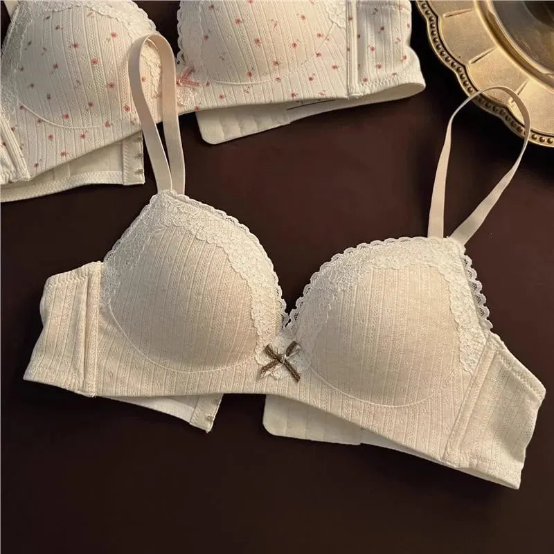 Sexy Lace Floral Bra Set Comfortable Non-steel Ring Beauty Back Small Breasts Gathered Up Support Anti-sagging Teenage Bra Set
