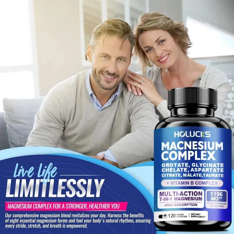 Magnesium Complex 1000mg Integratore con Vitamine C E B1 B2 B6 B12 Magnesio Glicinato Chelato Malato Taurato e Citrato