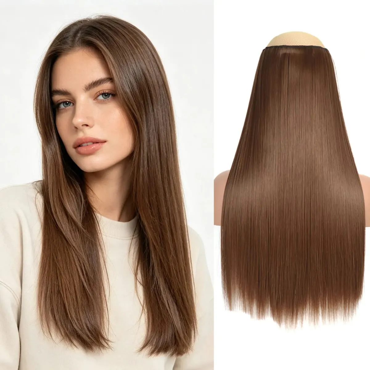 Synthetic 5 Clips in one piece hair extensions 22inch long straight clip in hair for women girls daily party holiday