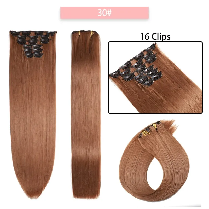 6-Piece Set 24-Inch Synthetic Clip-On Hair Extensions Straight Hair Removable Lightweight Synthetic Wig Women's Exclusive