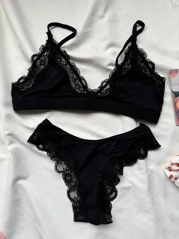 Pink Lace Bra Set Woman Adjusted-strap Seamless Bras+Low Waist Panties Female Casual Simple Solid High Elasticity Lingerie Sets
