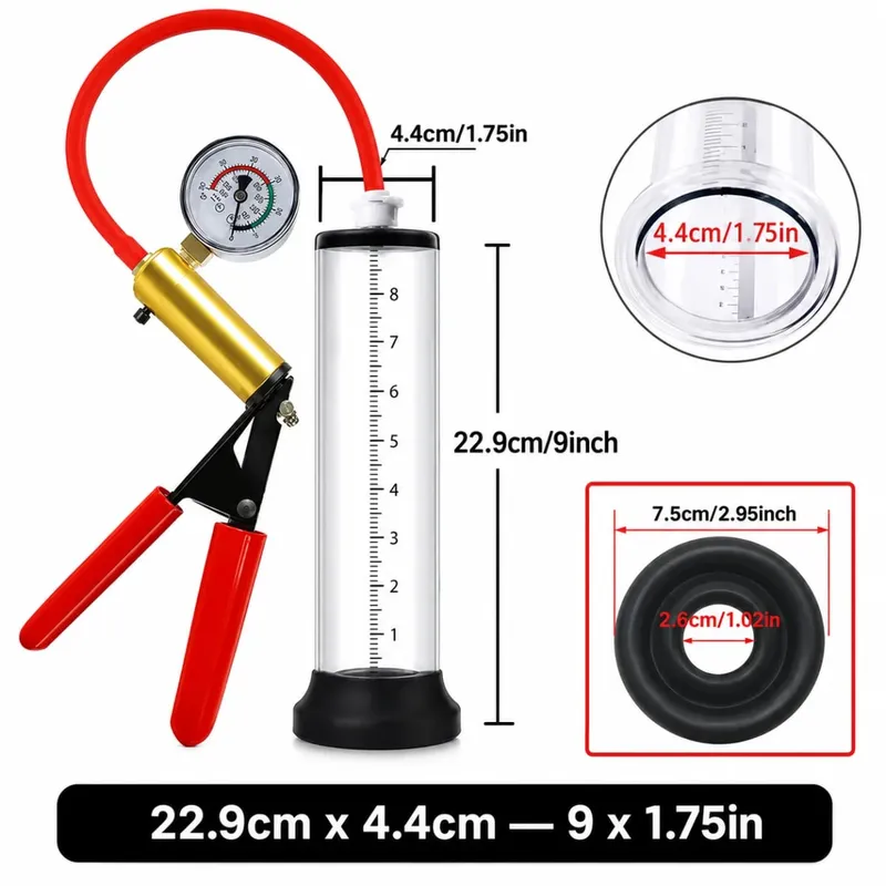 Manual Acrylic Penis Pump for Men with Pressure Gauge Clear Cylinders Vacuum Enlargement Masturbation Trainer Adult Sex Toy Set