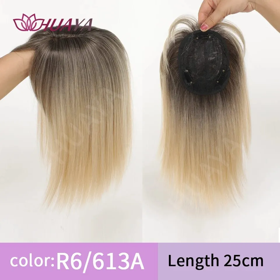 Synthetic Ombre Dark Root Golden Toppers Wig Hair Piece for Women Heat Resistant Cilps in Hair Extensions Invisible Clourse Clip