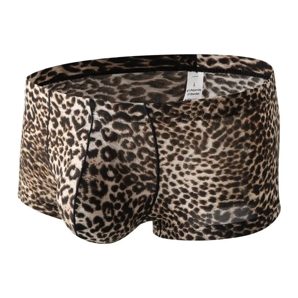 Hot Men's Low Waist Sexy Leopard Print Boxer Shorts Comfortable Summer Thin Male Trunk Underwear Plus Size
