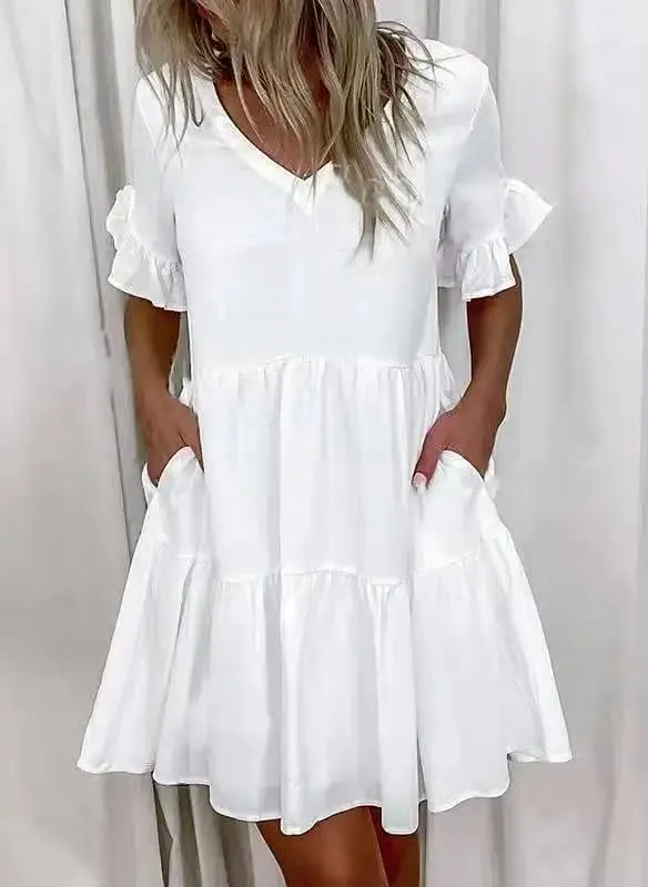 Frauen Sommer Kleid Casual V-ausschnitt Kurzarm Schmetterling Sleeve Floral Blatt Brief Drucken Mini Kleider Vestidos YSX9032
