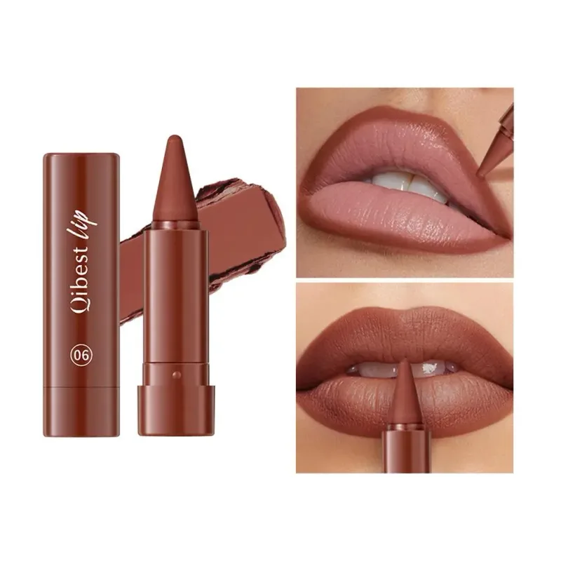 Lipstik Matte Tahan Air Liner 2-In-1 Pensil Pigmentasi Tinggi Warna Bibir Formula Pelembab Halus Lipstik Gradien Alami