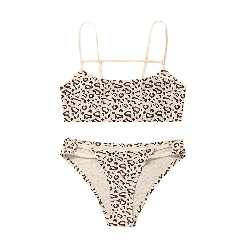 Vendita calda Leopard Ice Silk Bralette Wireless Active Fitness Reggiseno Tracelss Breve reggiseno senza cuciture e set di slip per le donne