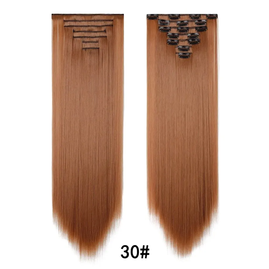 7 Pcs Clip in Hair Extensions 16 Clip in 24 Inch Straight Double Weft Synthetic Hair Extensions for Women Daily Hairstyle