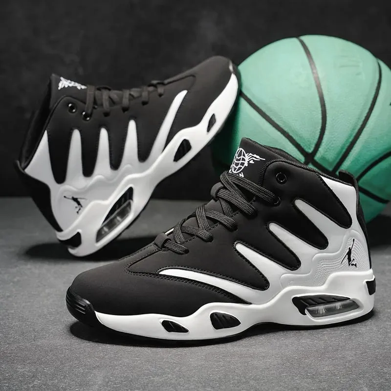Men's Breathable Lightweight High-Top Basketball Shoes - Non-Slip Rubber Sole Geometric Pattern Design Suitable for Running Training and Casual Wear - Stylish Sneakers for All Seasons - Perfect Gift for Him Durable Basketball Gear Athletic