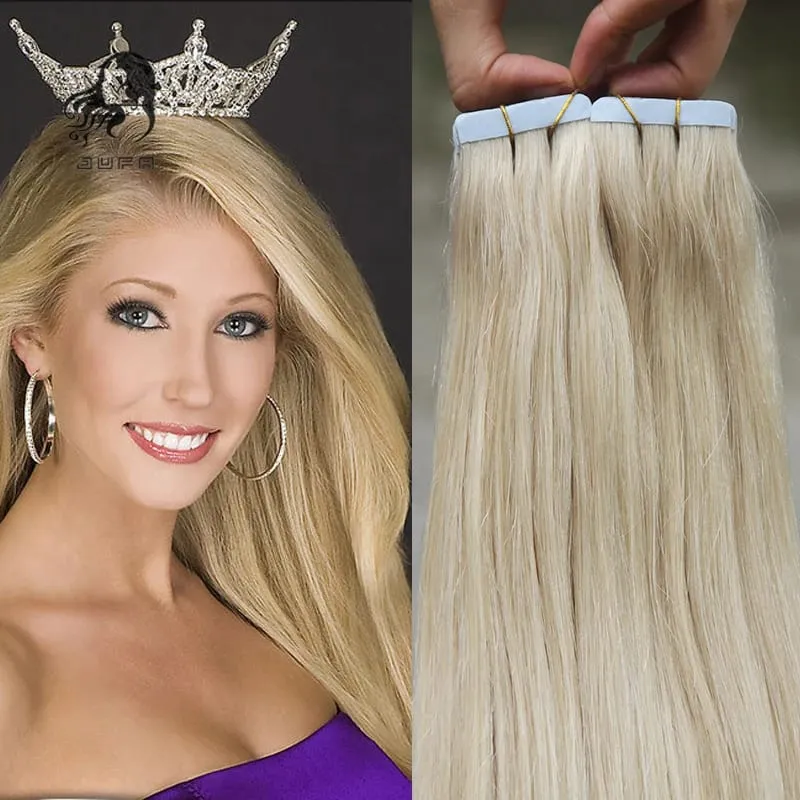 Tape In Straight Human Hair Extensions Remy Virgin Hair Adhesive Extensions Skin Weft #60 Blonde 24 26 28 30INCH Hair For Women