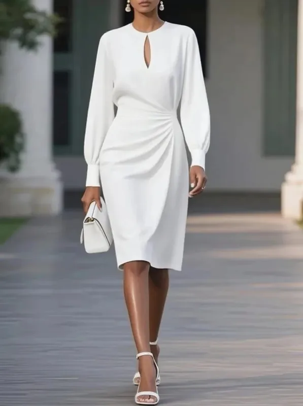 Elegant Woman Dress O Neck Hollow Out Long Sleeve Office Dress Women Slim A-Line Party Long Dresses
