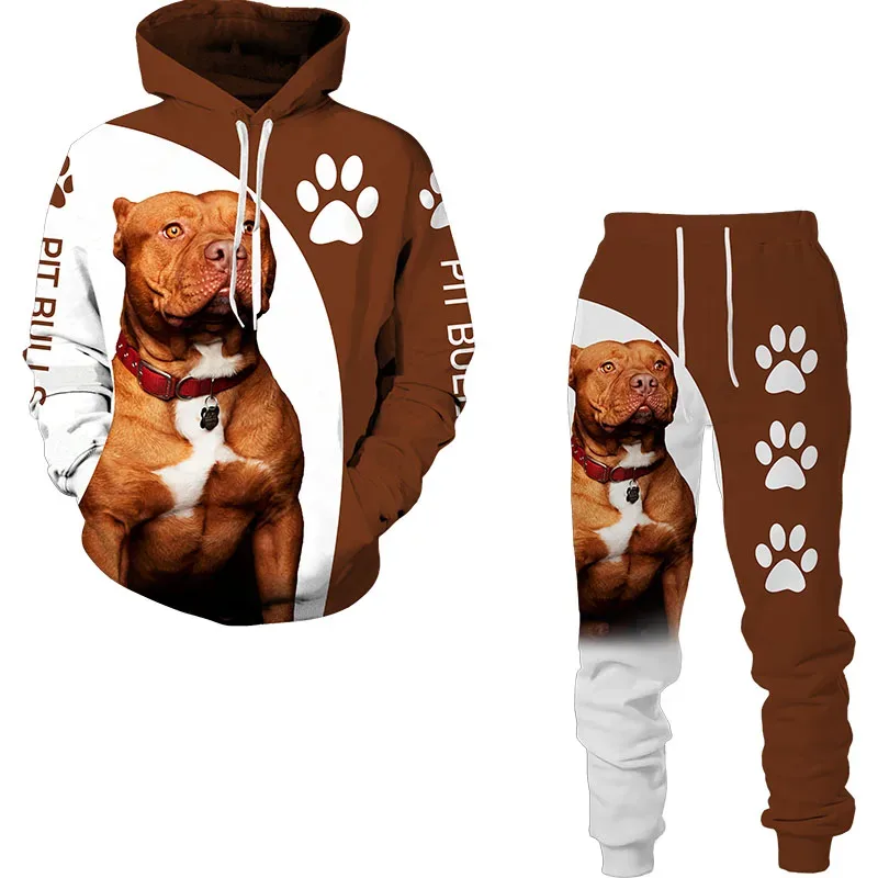 Divertido perro Animal 3D impreso Sudadera con capucha traje de hombre otoño Casual sudaderas pantalones de chándal moda conjunto de chándal de dos piezas ropa de hombre