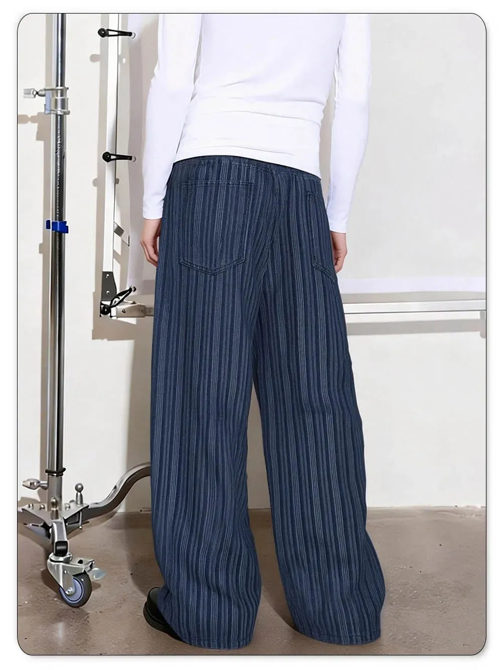 Japanese Korean Style Wavy Stripe Jacquard Fabric Baggy Wide-leg Jeans American Retro Style Business Casual Denim Pants