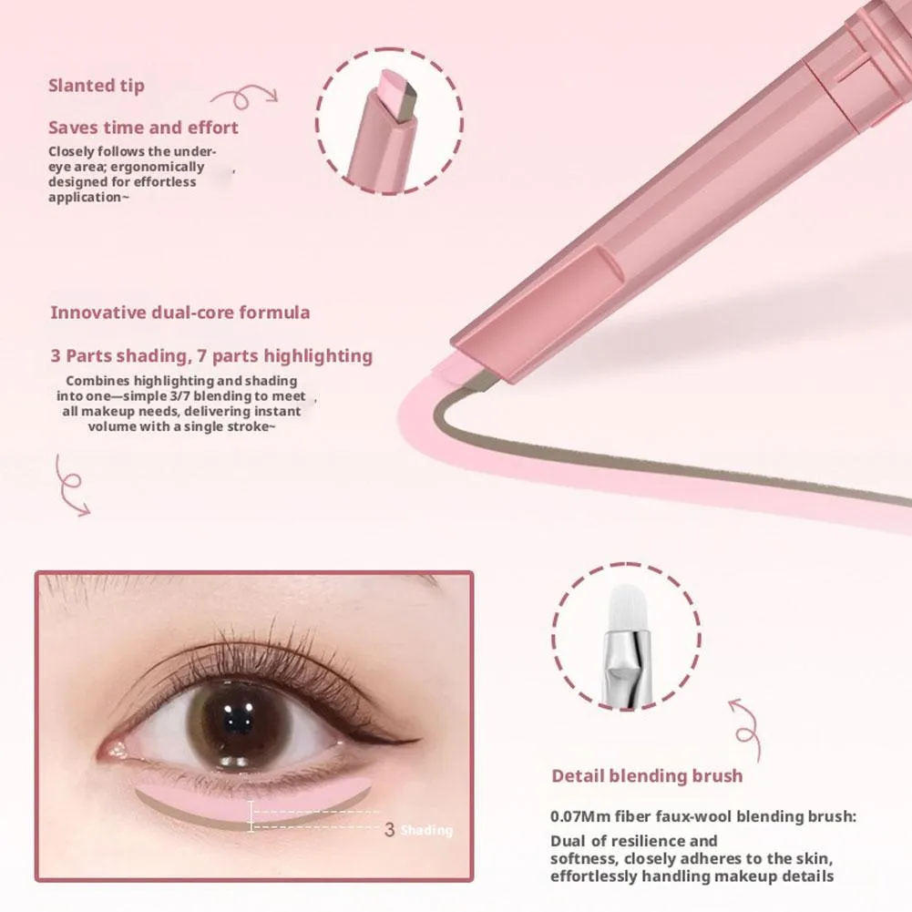 Two Tone Aegyo Sal Stick 1PC Portable Dual Ended Contour Highlighter Pencil Micro Fiber Brush For Eye Makeup