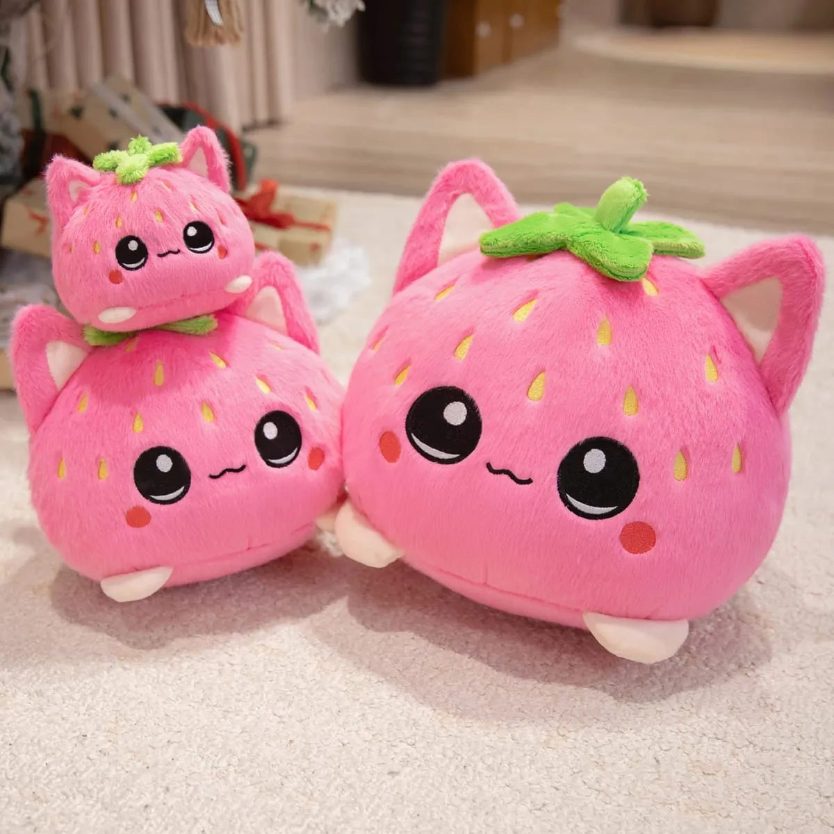 Cute Plush Dolls With Strawberry Cat Stuffed Soft Toys Cushion Sofa Pillow Birthday Gift Room Decor Children's Friends Birthday