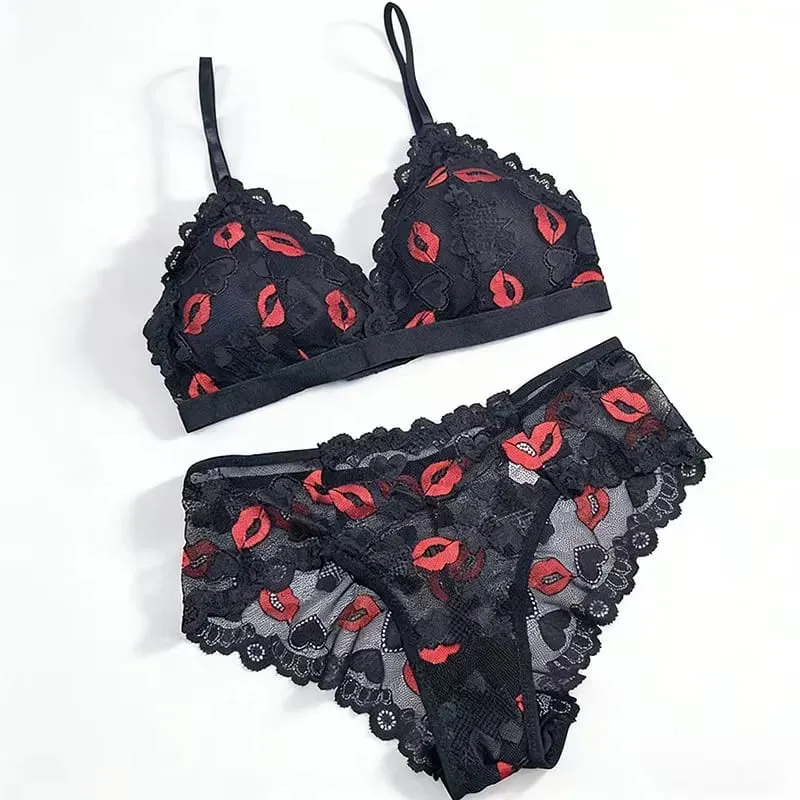 Conjunto de sutiã de renda sexy conjunto de roupa interior feminina sem fio sem costura sutiã oco e calcinha bordada lingerie íntima para mulher