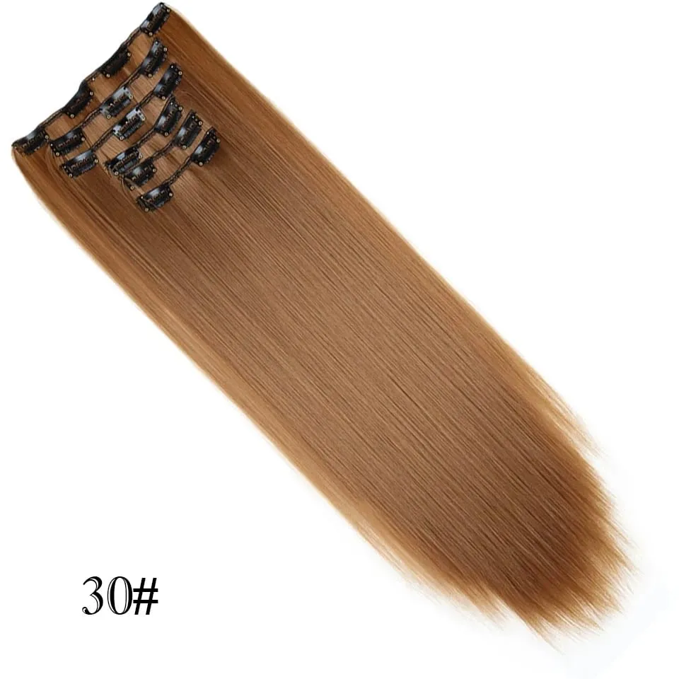 6Pcs/Set Clip In Hair Extension Synthetic Highlights Blonde Long Straight Hairpiece Full Head Thick Hairpieces for Women Girls