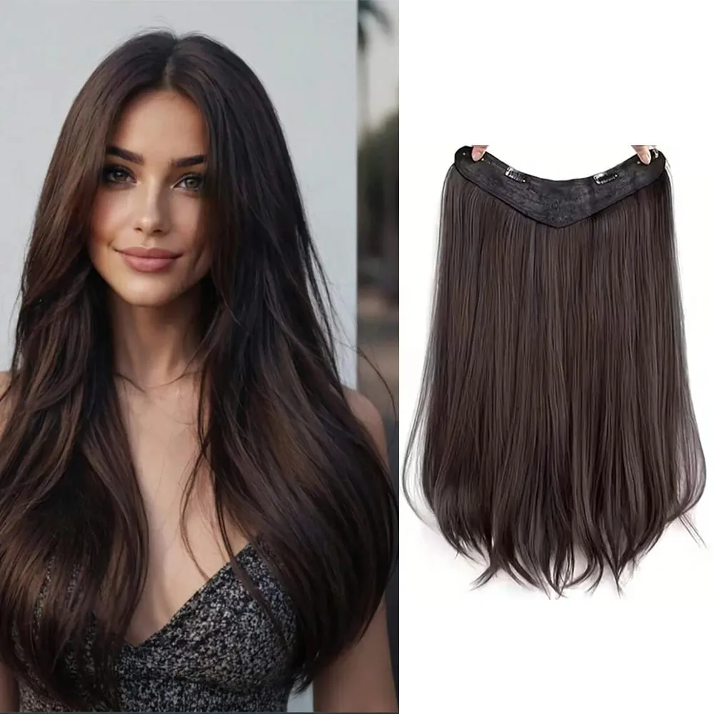18inch V-shaped clip in hair extension layered hair extension adds volume.made of synthetic fiber for women
