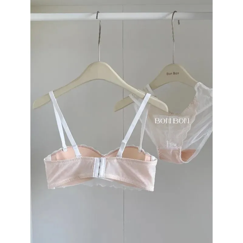 Women's French Lace Bra & Briefs Set Sexy Semi Cup Push Up Small Bust Support Enhance Comfort Lightweight Bralette Free Shipping