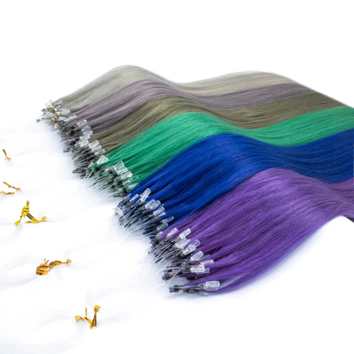 Colored Micro Link Hair Extensions Human Hair No Glue Virgin Human Hair for Women Girls 50 Strands Colorful 30G Gray