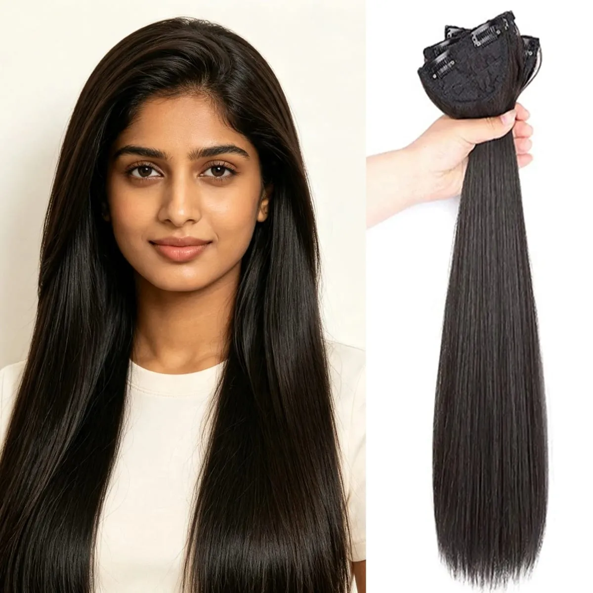 3 Pcs Invisible Seamless Clip in Hair Extensions Straight Synthetic Fiber Breathable Mesh Elastic BB Clips Lightweight Silky Hai