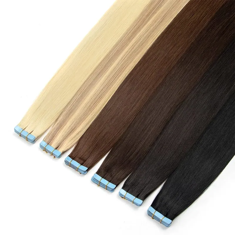 Invisible Tape-In Hair Extensions Straight Human Hair Seamless Invisible Skin Weft Design Smooth Soft Natural Texture No Frizz Easy To Wear