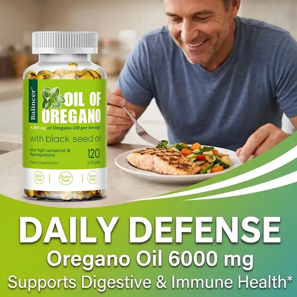 Oil of Oregano Softgels 6000mg feketemag olajjal 200mg | Nem GMO-immuntámogatás Az emésztés és a légzőrendszer egészségének elősegítése