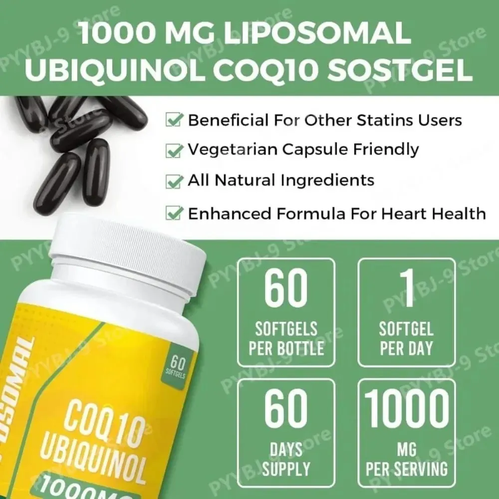 CoQ10 Ubiquinol 1000 mg vegane Kapseln 60 CT liposomales hochabsorbierendes Coenzym Q10 für die tägliche Unterstützung der Herzenergie und Antioxidantien