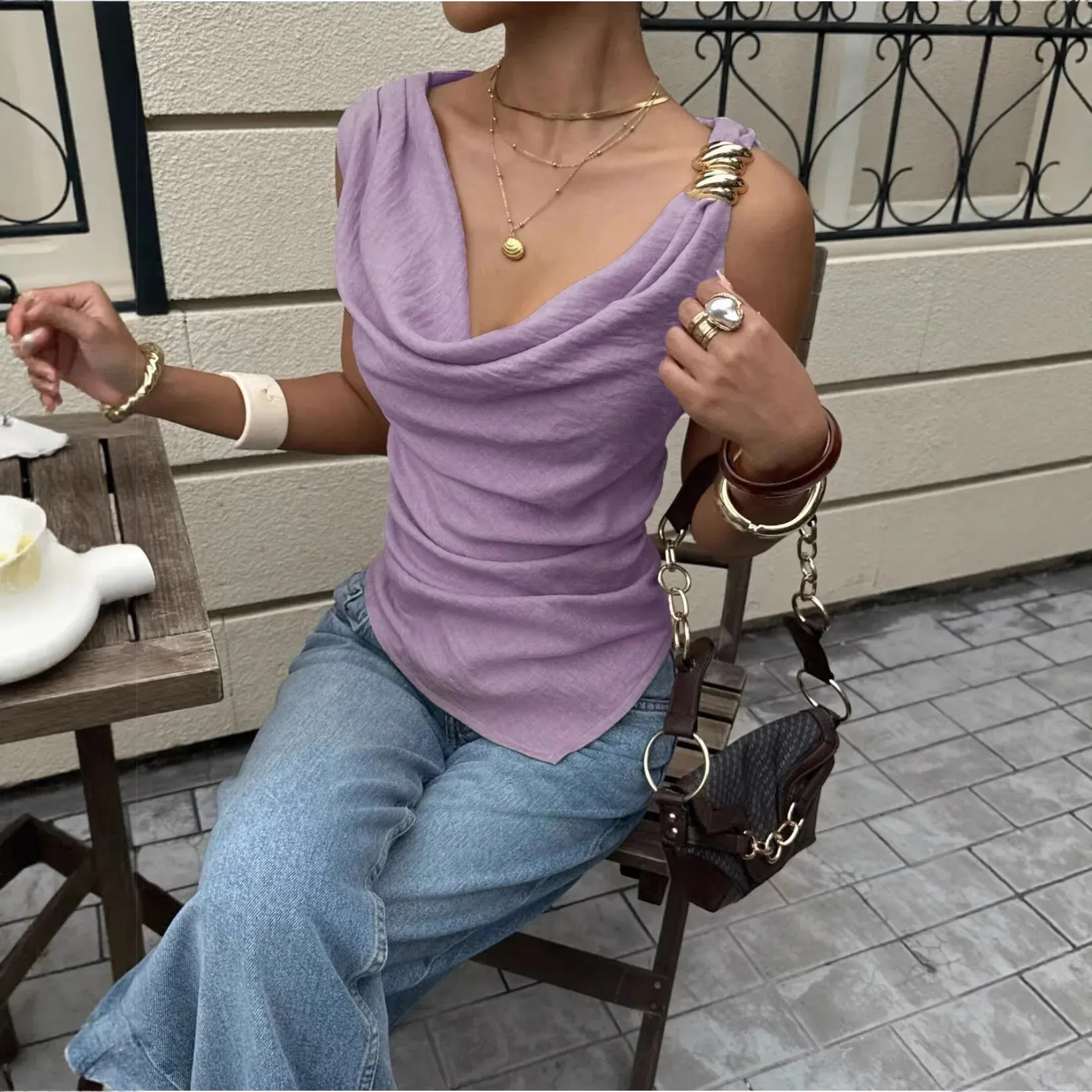 2026 New Women's Summer Tank Top with Metallic Accents