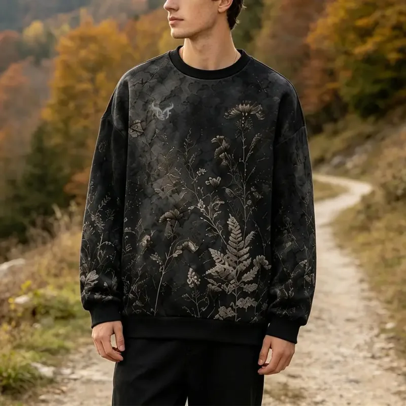 Dark Style Botanical Floral 3d Print Sweatshirt Men Women Street Vintage Casual Clothes Autumn Basic Long Sleeve Pullover Tops