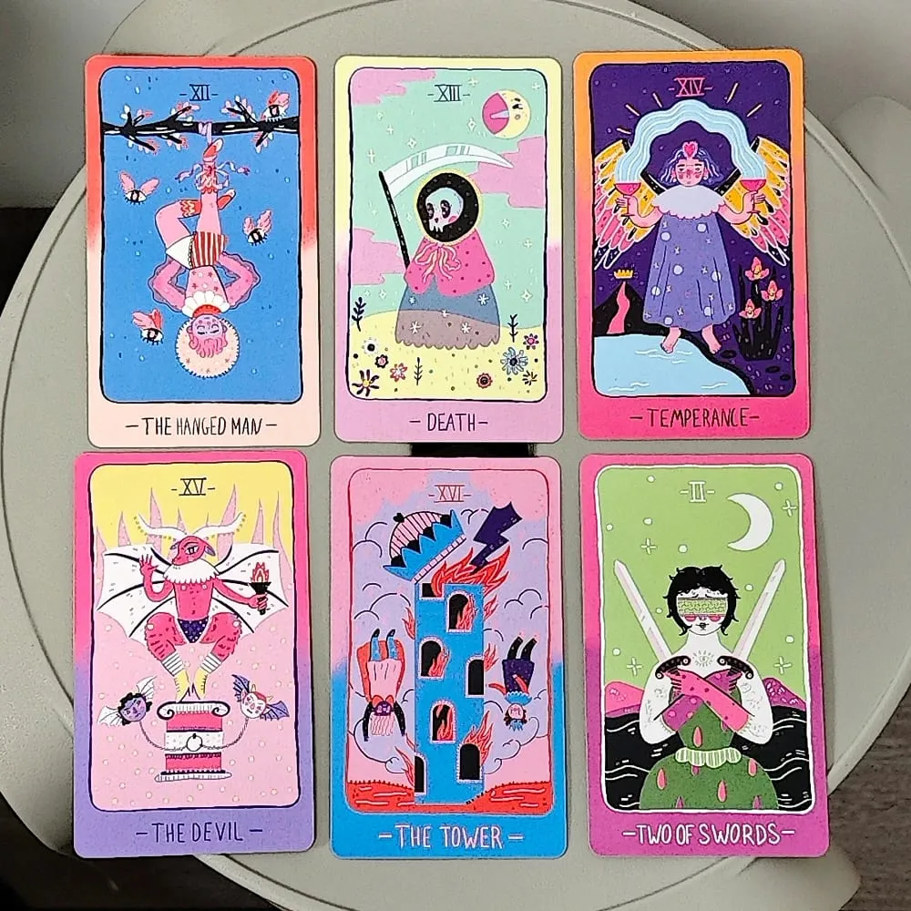 Pastel Prism Tarot Deck 78 Pcs Tarot Cards 10.3*6cm Imbued with The Soothing Tones of A Pink and Sky-blue Color Palette