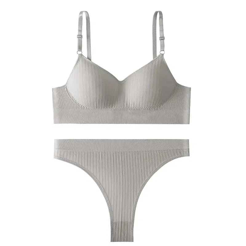 Women Seamless Bra Set High Waist Thong Panties Female Nonwire Brassiere Comfy Soft Sports Bras Underwear Set Sexy Lingerie Set