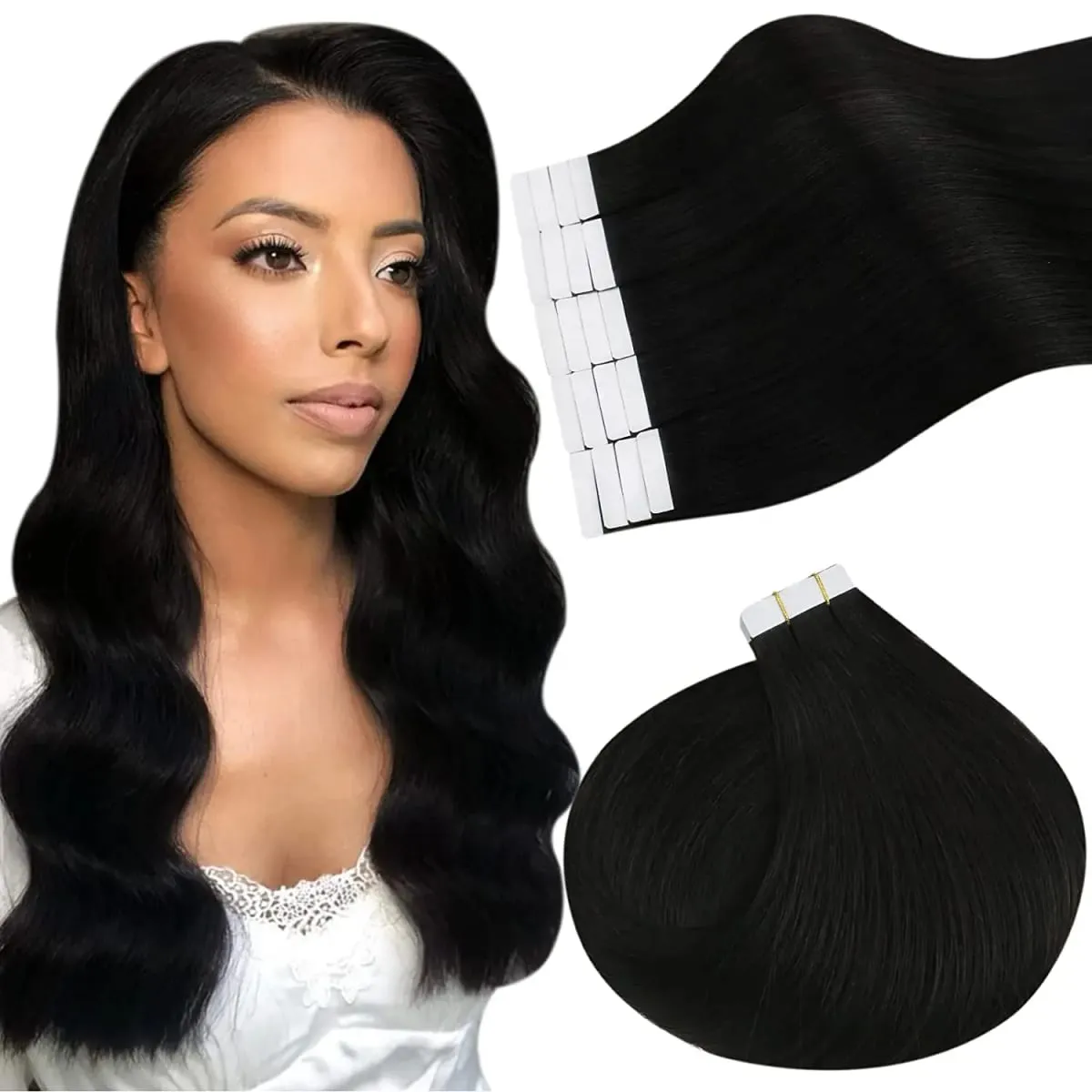 Ugeat Remy Tape in Human Hair Extensions 100% Real Natural Human Hair Tape 12-24inch 20Pcs 50g Per Pack for Party or Wedding