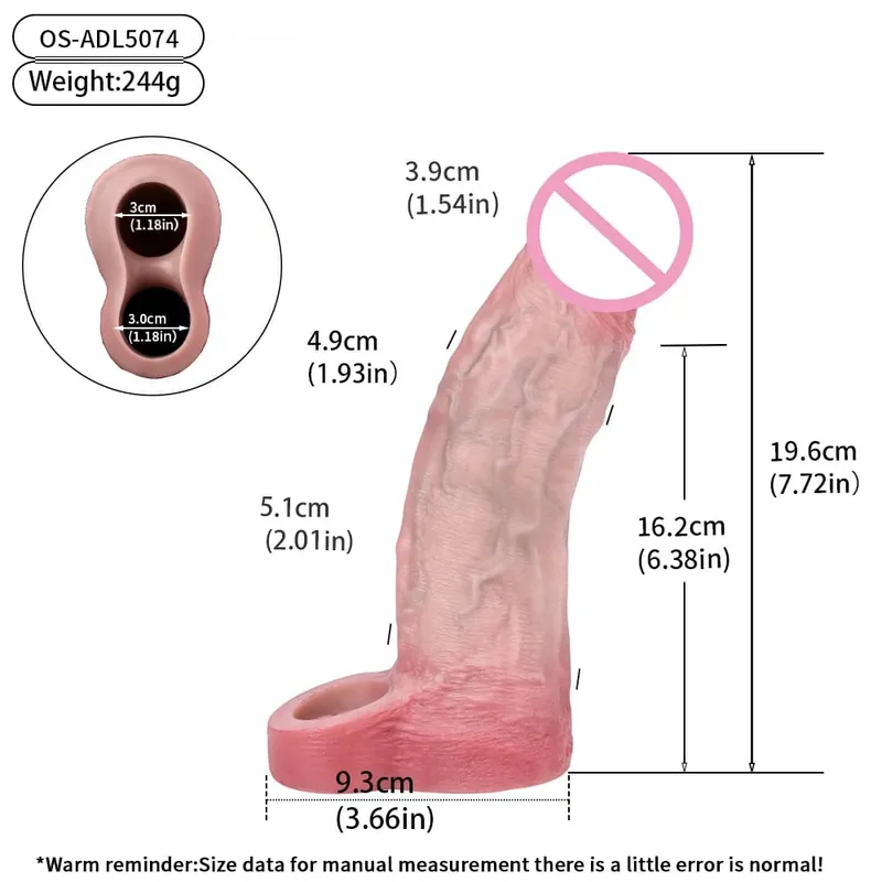 Reusable Penis Sleeve with Realistic Closed Head And Cock Ring Dick Enlargement Comdom Delay Ejaculation Sex Toys for Men