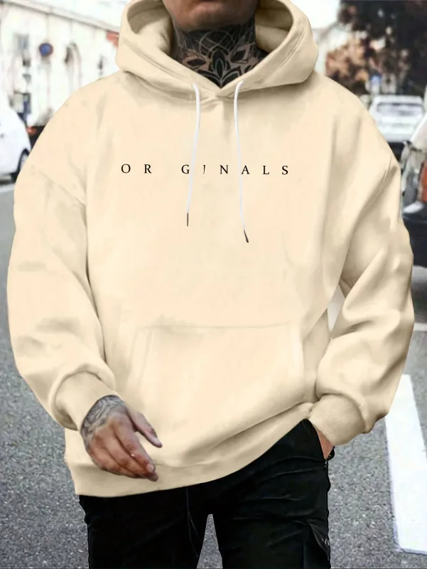 Men's autumn and winter casual fashion loose ORIGINALS letter printed long sleeved hooded sweatshirt warm pullover