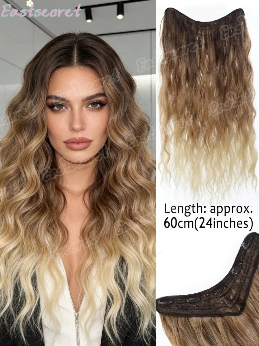 Synthetic Long Clip In One Piece Hair Extension 5 Clips V-Shaped Clip In Hair Extensions Heat Resistant Fake Hair