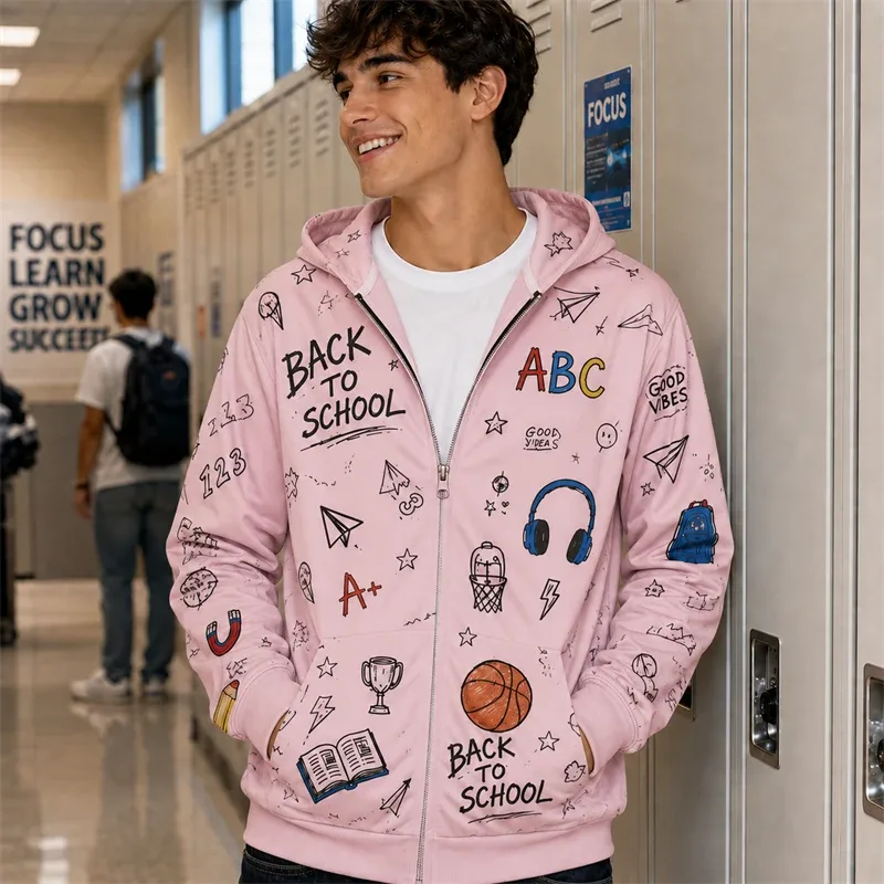 Zip Hoodie Men Back To School 3d Print A+ Graphic Basketball Book Pattern Hoodie New Y2k Gift Casual Street Hooded Sweatshirt