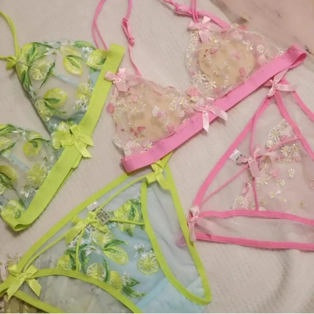 Sexy Lace Bralette Set for Women Triangle Cup Wireless Comfortable Underwear Lingerie