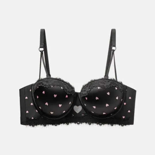 Sweet Girl Heart Lace Lingerie Set Push Up Bra For Small Bust Side Support Anti Sag Underwire Bra Briefs Soft Daily Wear 32-38AB
