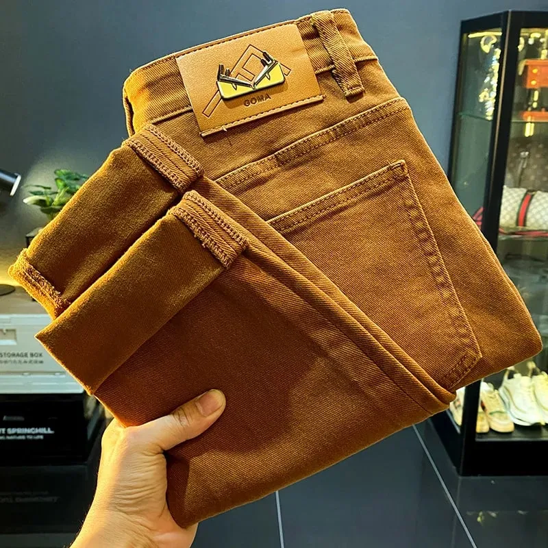 Men jeans 2024 new autumn fashion high-end affordable luxury stretch fitted all-match casual trendy denim long pants