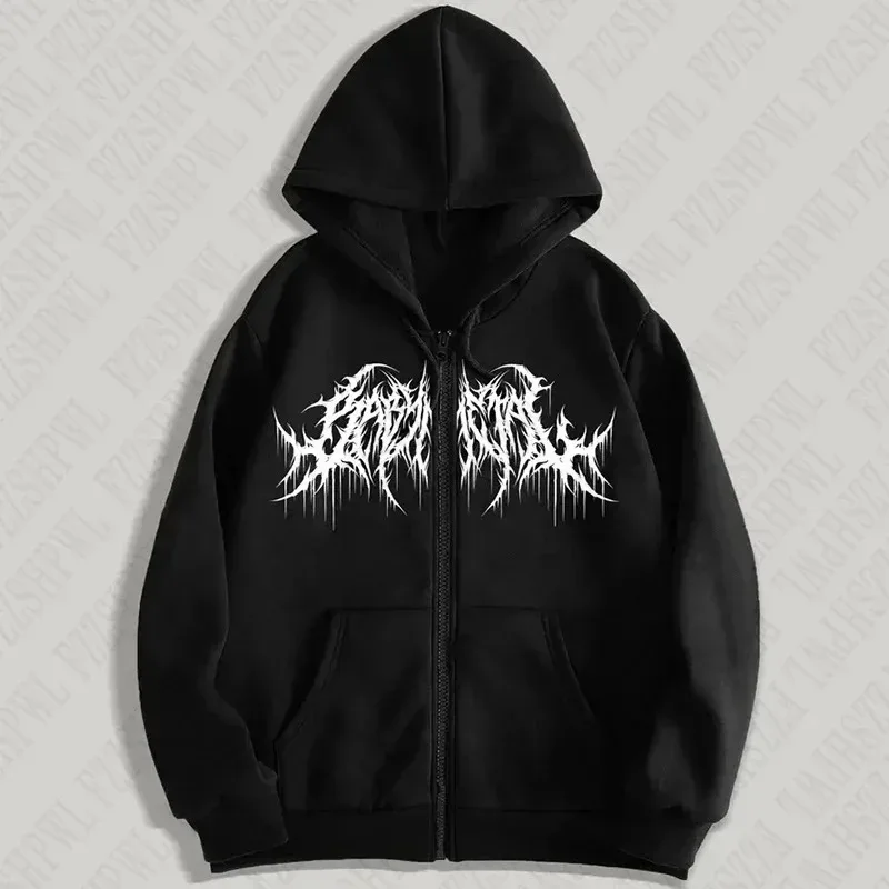 Y2K Zip-Up Hoodie Men Clothes with Graphic Prints Hip Hop Style Gothic 2025 Autumn Winter Keep Warm Long Sleeves Sweatshirt — image 5