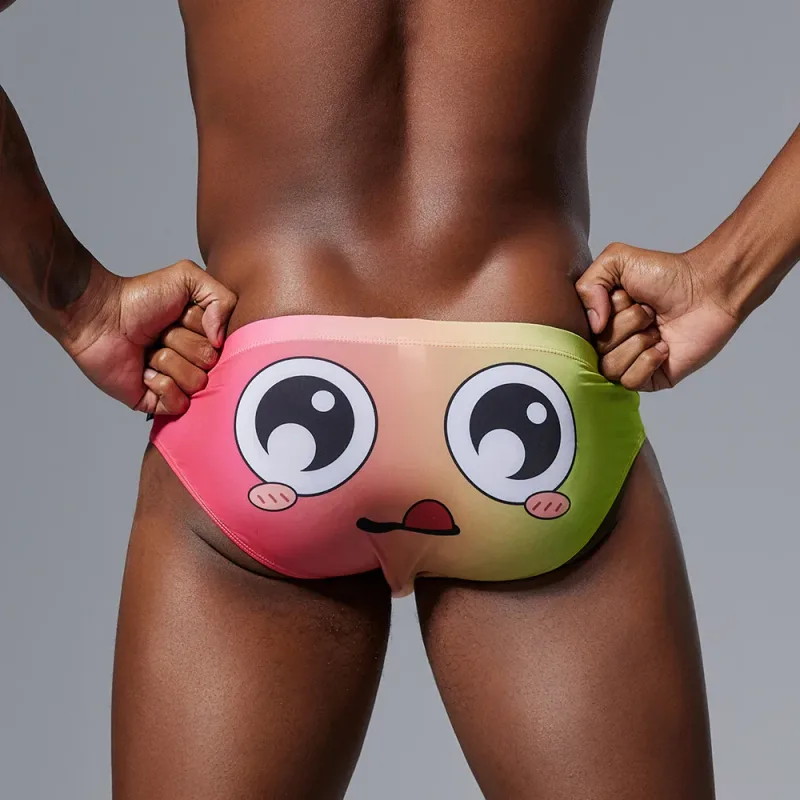 Men's Low Waist Briefs Breathable Gradual Cartoon Print Underwear Sexy Triangle Pants for Men