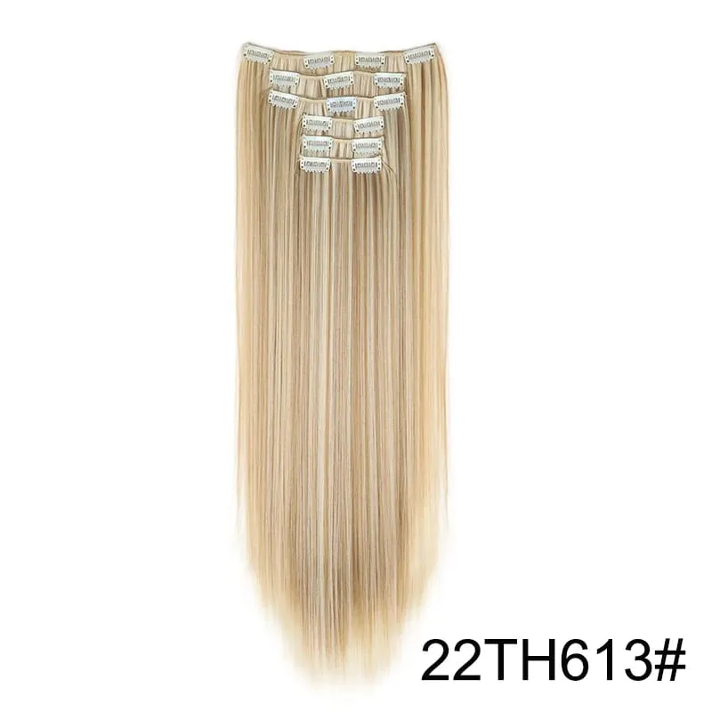 24Inch Synthetic 6pcs/set Long Straight Clip-in Hair Extension Heat Resistant Fiber Hair for Women Hair Accessories