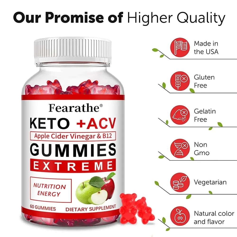 Fearathe Slimming Keto Żelki z octu jabłkowego uzupełniają utratę wagi Zmniejszają niepokój i stres Wzmacniają układ odpornościowy
