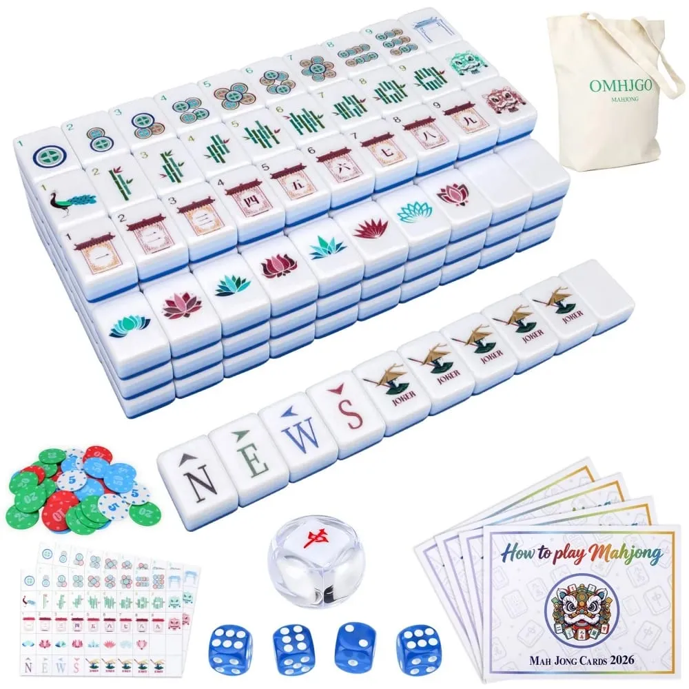 US Stock Sky Blue Engraved Mahjong Tiles Luxury Acrylic American Mahjong Set Travel Mah Jongg Sets for Adults Board Games Gifts